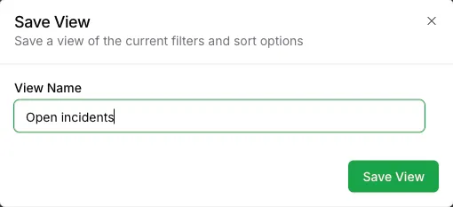 The Save View dialog with a View Name filled in